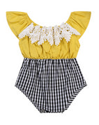 Gingham and Mustard Lace Baby Romper