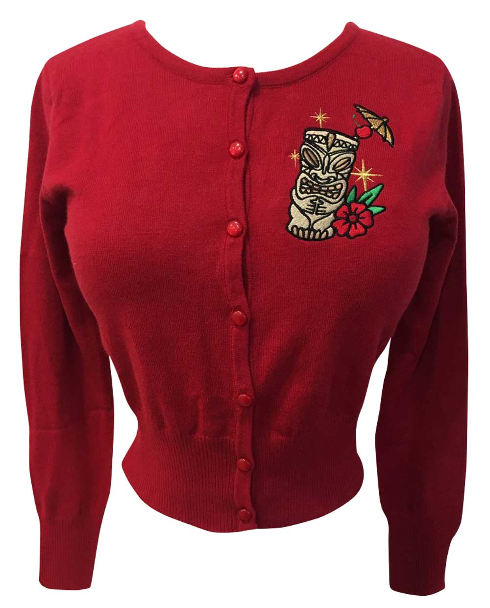 Red Golden Tiki Cardigan - Cropped Style | Double Trouble