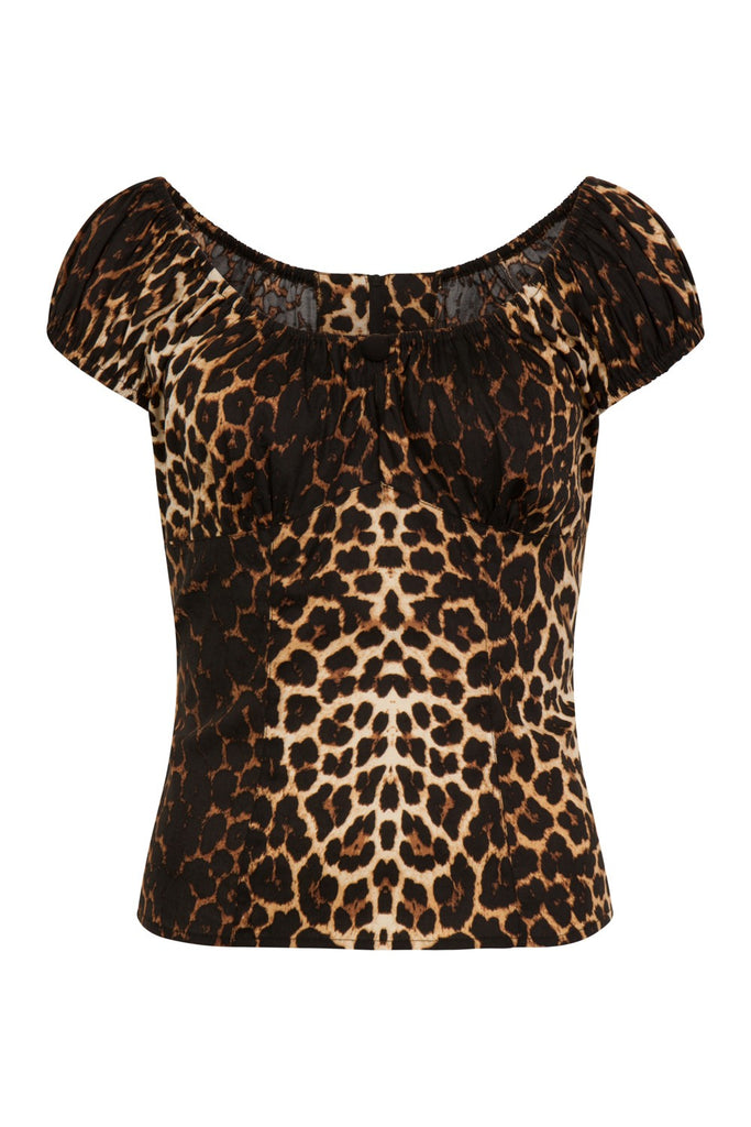Leopard Print Peasant Style Pinup Top | Double Trouble Apparel