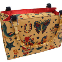 Traditional Tan Tattoo Print Bamboo Box Handbag
