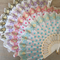 Vintage Inspired Lace Polka Dot Hand Fan with Scalloped Edge