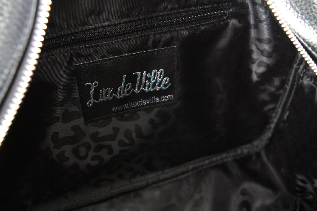 Lux de Ville, Bags, Lux De Ville Pinup Girl Glitter Purple Black Retro  Handbag W Kisslock