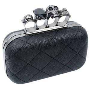 Quilted Skull Knuckle Clutch with Crossbody Chain Strap