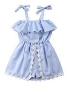 Retro Inspired Kids Romper in Blue & White Stripe