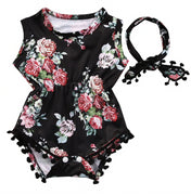 Pom Pom Baby Romper in Navy Floral