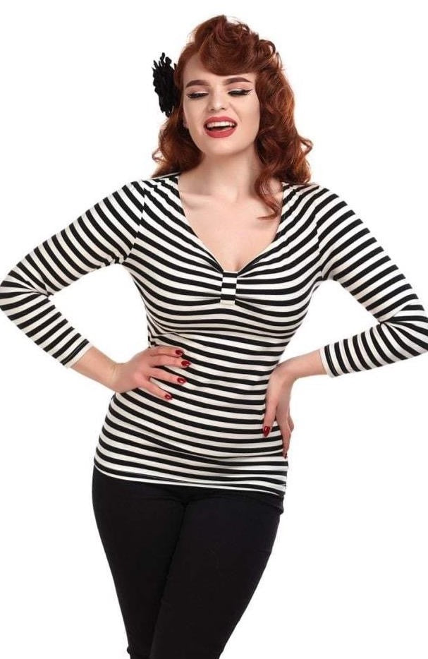 Black & White Striped Long Sleeve Top