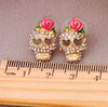 Rhinestone Rose Skull Earrings
