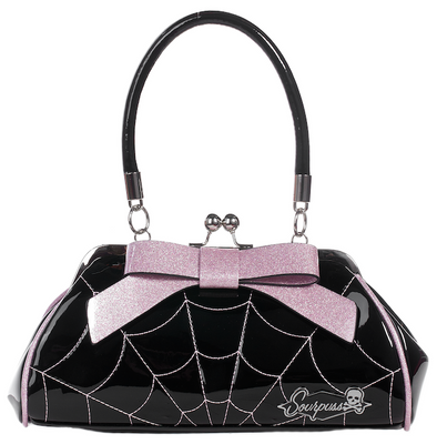 Black & Pink Sparkle Spiderweb Kiss Lock Floozy Purse