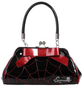 Spiderweb Kisslock Handbag in Black & Red