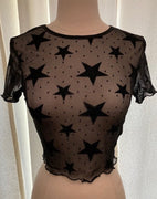 Star Mesh Crop Top in Black