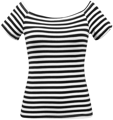 Striped Marilyn Scoop Neck Top in Black & White
