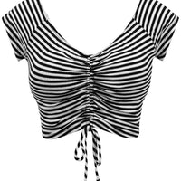 Retro Babe Striped Crop Top in Black & White