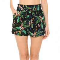 Tropical Black High Waist Floral Shorts