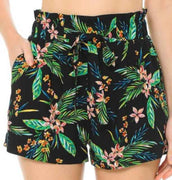 Tropical Black High Waist Floral Shorts