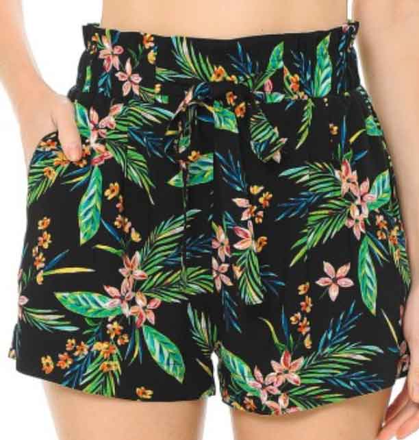 Tropical Black High Waist Floral Shorts Double Trouble Apparel