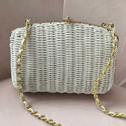 White Wicker Vintage Crossbody Clutch Handbag