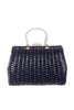 Wicker Style Handbag in Navy Blue Rattan