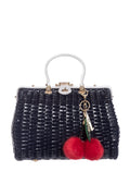 Wicker Style Handbag in Navy Blue Rattan